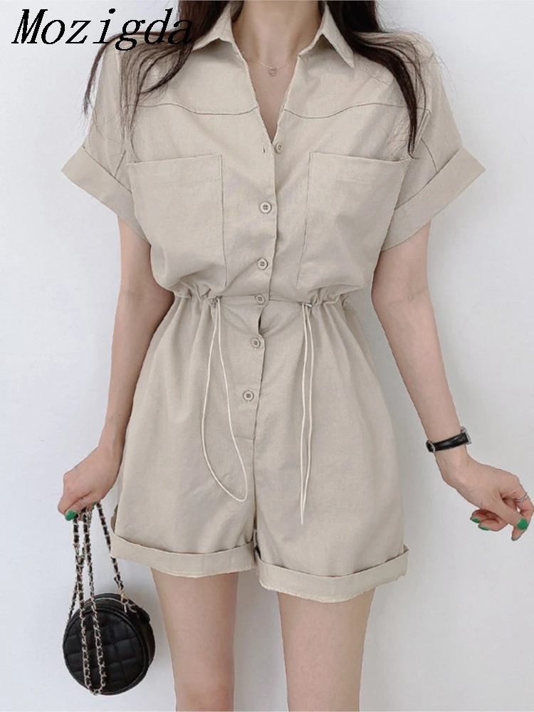 Summer Mini Shirts Jumpsuit Shorts Women Shorts Sleeve Fashion Casual Ladies Jumpsuits Shorts Korean Loose Woman Jumpsuit Shorts