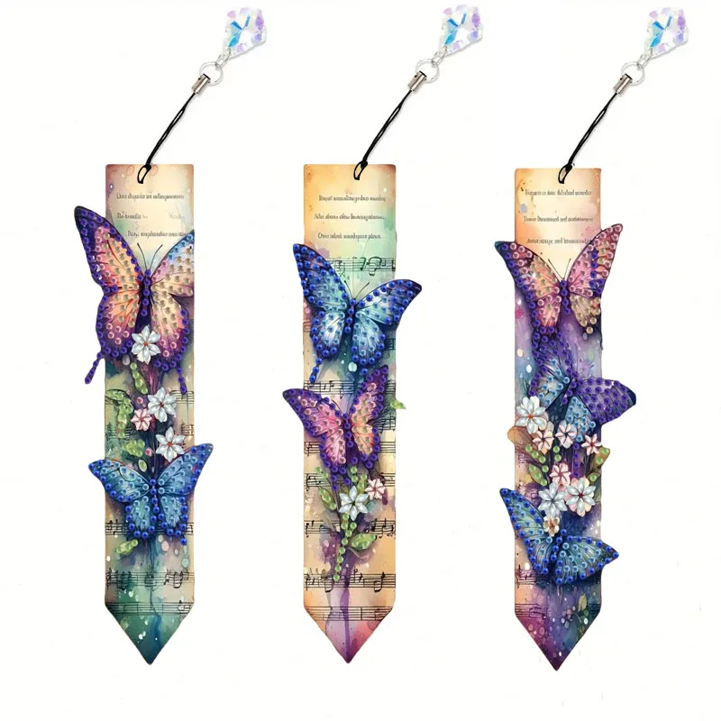 3 Stück DIY Schmetterling Diamant Kunst Lesezeichen für Erwachsene Acryl Lesezeichen mit Kristall Anhänger für Buchnotizen Geschenke für Freunde