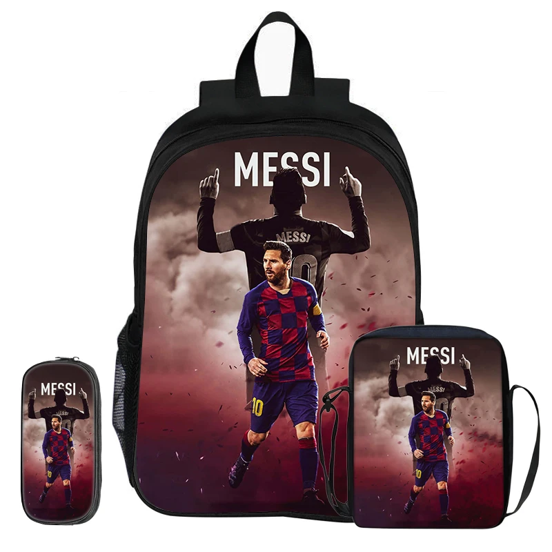 Football Star Rucksack child Mochila Sports Schoolbag 3Pcs Set Backpack Shoulder Bags Pencil Bags M-Messi Bookbag Kids Gift