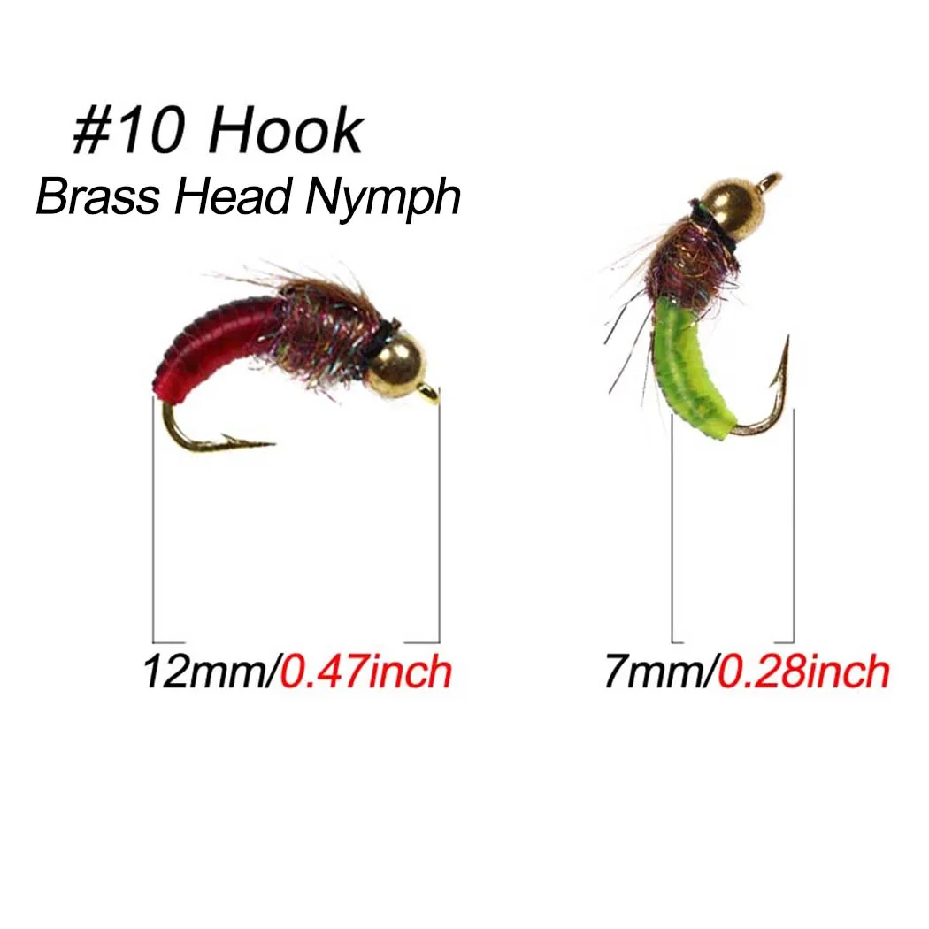 1/3Pcs/Box #10 Fishing Accessories Brass Bead Head Sinking Nymph Scud Fly Worm Trout Fishing Flies Artificial Insect Bait Lure