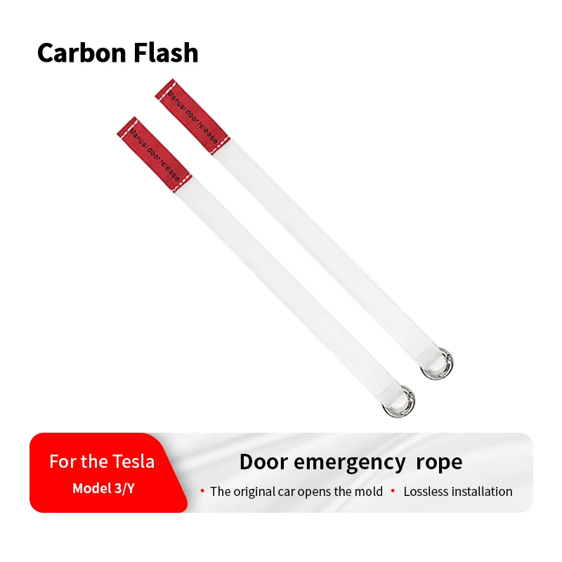 White Emergency Safety Pull Rope for Tesla Model 3/Y – Carbon Flash, Mechanical Switch Backup for Urgent Door Unlock