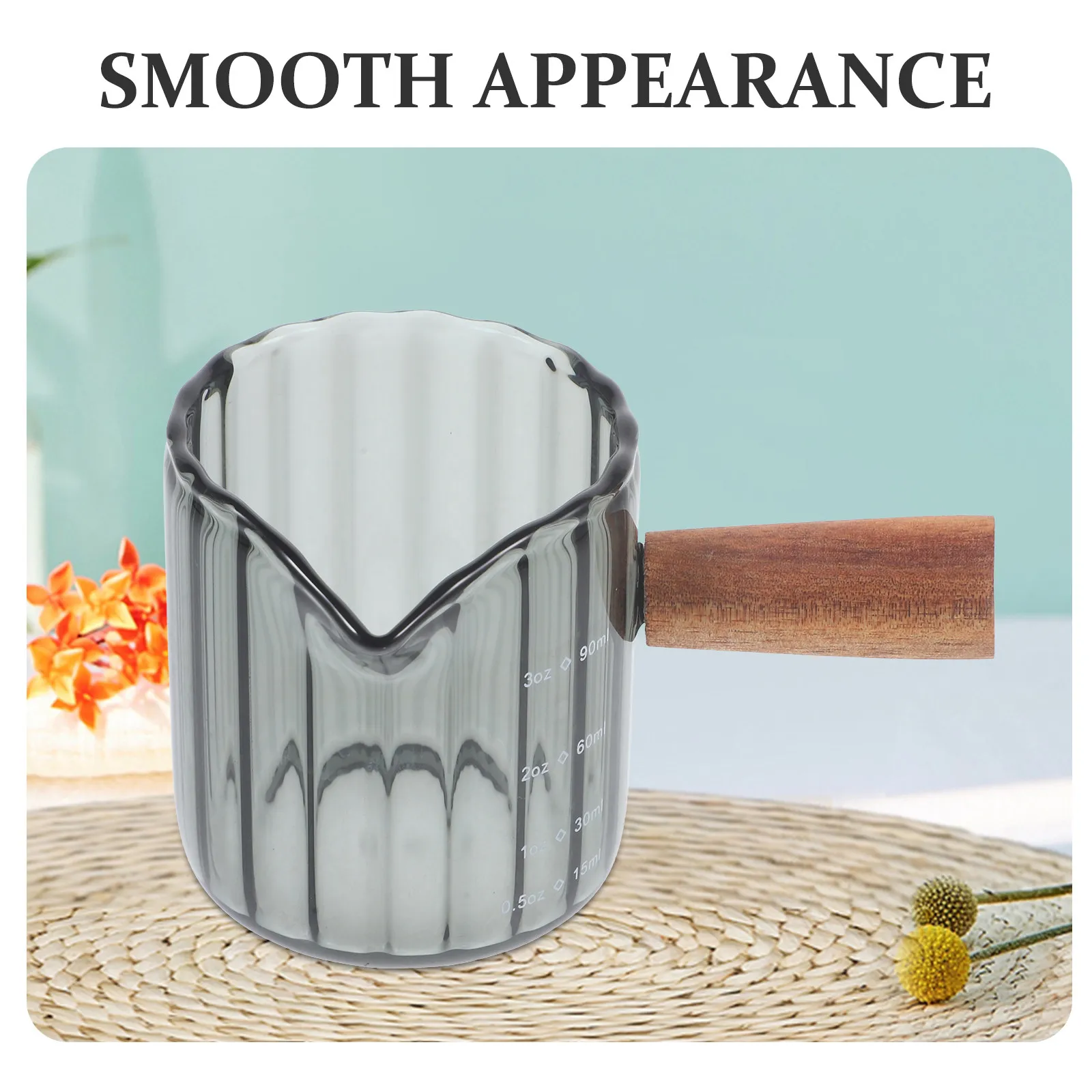 90Ml Transparent Glass Espresso Cup with Natural Wood Handle Multi Function Measuring Pitcher for Milk Creamer Syrup Vinegar view 3