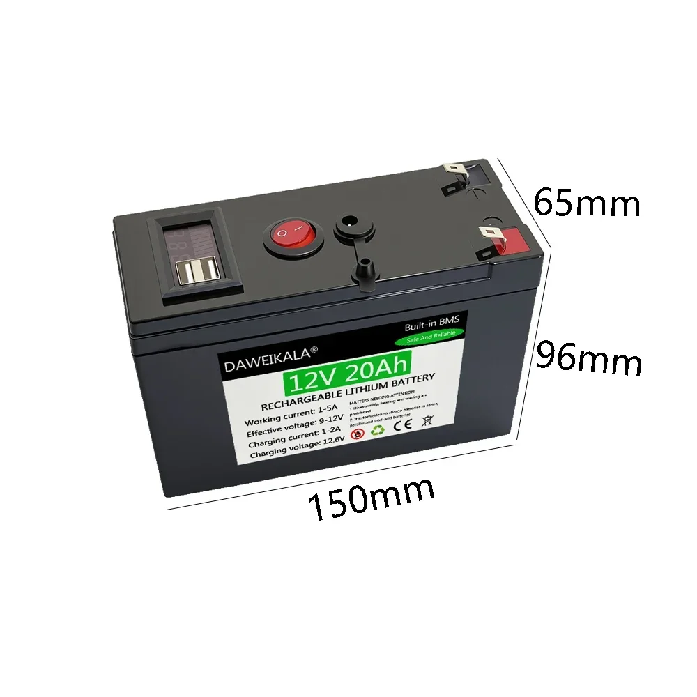 12V 20Ah Rechargeable lithium battery With 20A BMS For Emergency Light Kids Car Outdoor portable power bank (low-power version)