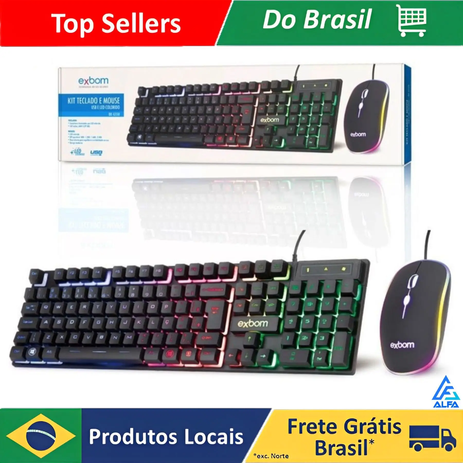 Kit Teclado + Mouse LED RGB ABNT2 Padrão Brasileiro Kit com fio USB semi mercanico