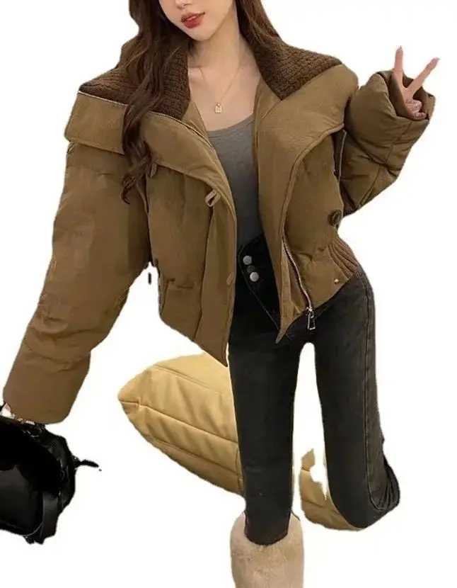 Jaet rosa de talle alto para mujer, figura pequeña de invierno, acogedor, relleno de fibra de seda, Ele Faion, sin diseño de sombrero