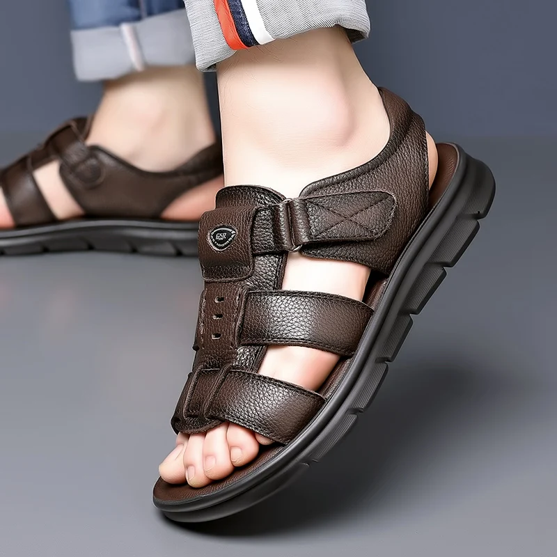 Brand Mens Fashionable Ventilated and Breathable Beach Sandals Summer Breathable Soft Sole Non Slip Outdoor Quick Drying Sandals