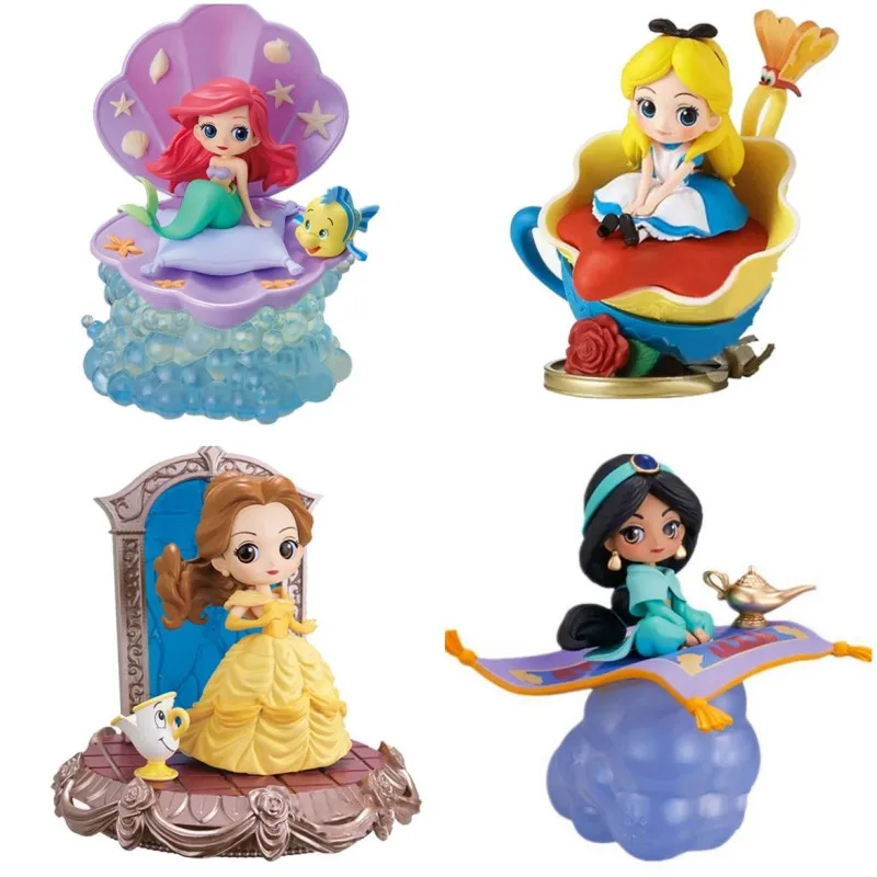 New Disney Genuine Ariel Jasmine Belle Princess Anime Girl Model Toys Mini Dolls Cute Hobbies Cartoon Collection Decoration Gift