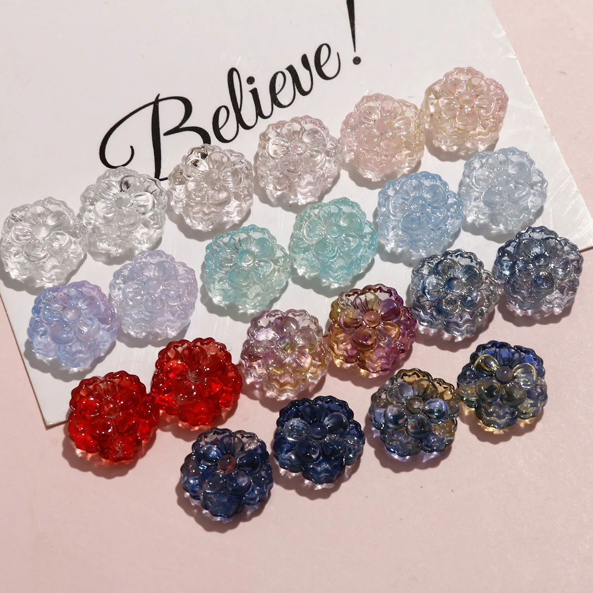 Wholesale 100pcs/lot 15mm color print cartoon flowers shape glass beads diy jewelry earring/bracelet/garment accessory image 3