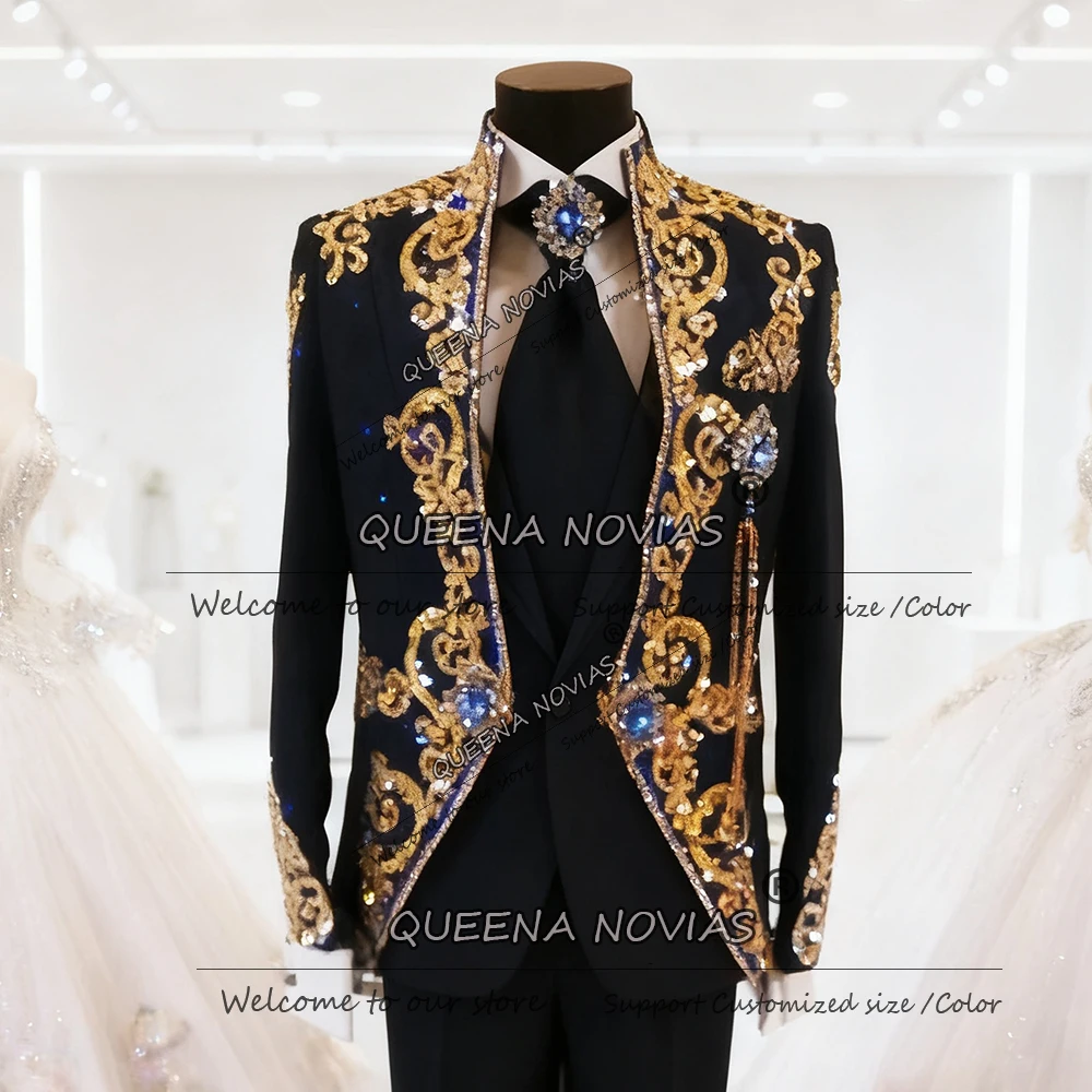 

Exquisite Beads Crystals Suit Men 2 Piece Set Single Breasted Prom Blazer Groom Wedding Tuxedo Customized trajes para hombre