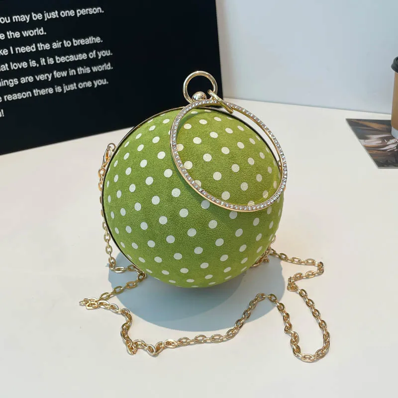 

2025 Fashion New Spherical Faux Suede Dot Shoulder & Crossbody Bags Chains Diamonds Retro Personality Party Handbags for Women