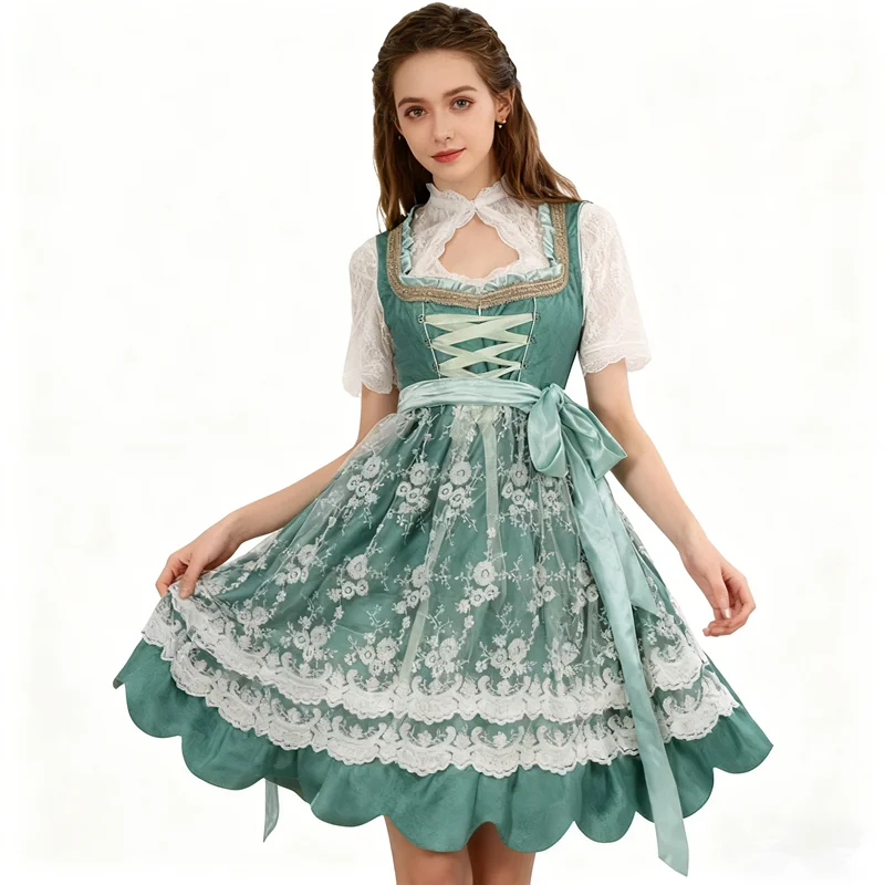 

S-2XL Делюкс Дирндль Костюм Октоберфеста Баварская Девушка на Шнуровке Фрамулиновый Наряд Косплей Карнавальное Необычное Платье Вечерние