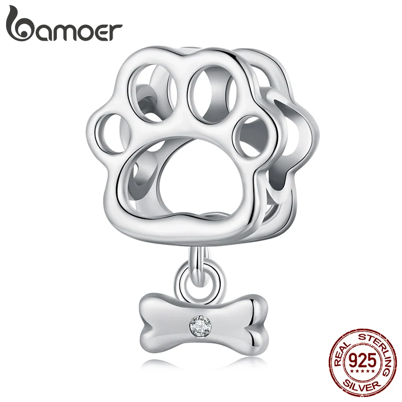 

BAMOER Solid 925 Sterling Silver Hollowed Dog Paw Charm Bead fit Original Bracelet & Necklaces Jewelry DIY bamoer Charm SCC2955