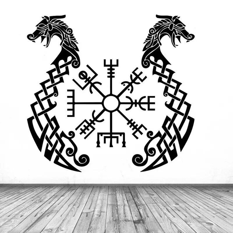 Rune Compass Vegvisir Napisy Starożytne Wikingowie Runy Symbole Naklejka ścienna Winylowa Naklejka Mural Art Decor 3C97