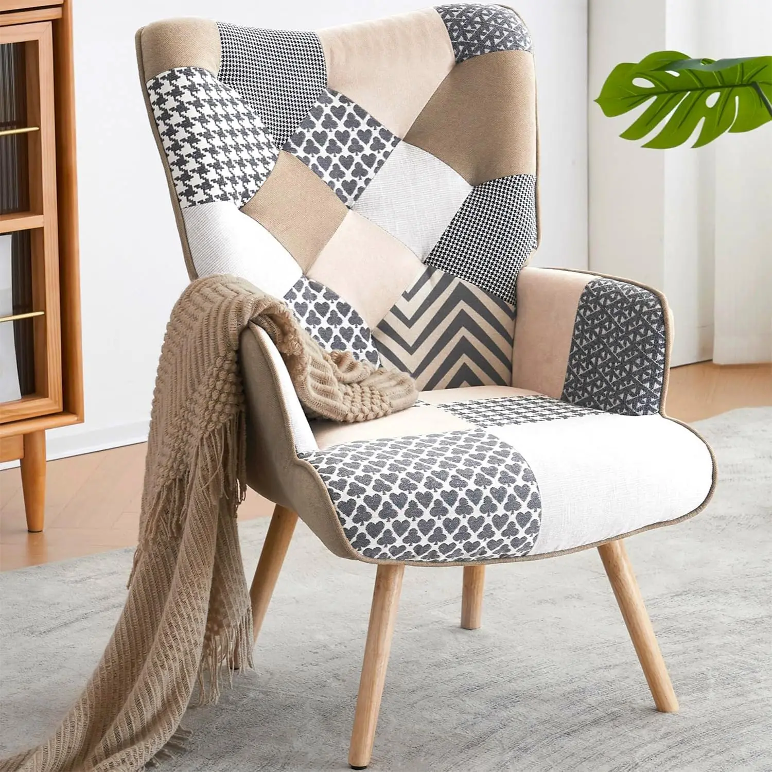 

Bafode Accent Chair, Arm Chair For Living Room, Reading Chairs With High Back And Solid Wood Legs, Comfy Chairs For Bedroom,