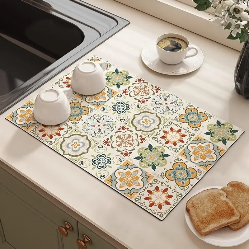 Diatomite Absorbent Drain Mat Kitchen Bowl PadWaterproof Non-slip Heat Resistant Wash Free CountertopTableware Dry Mat Household