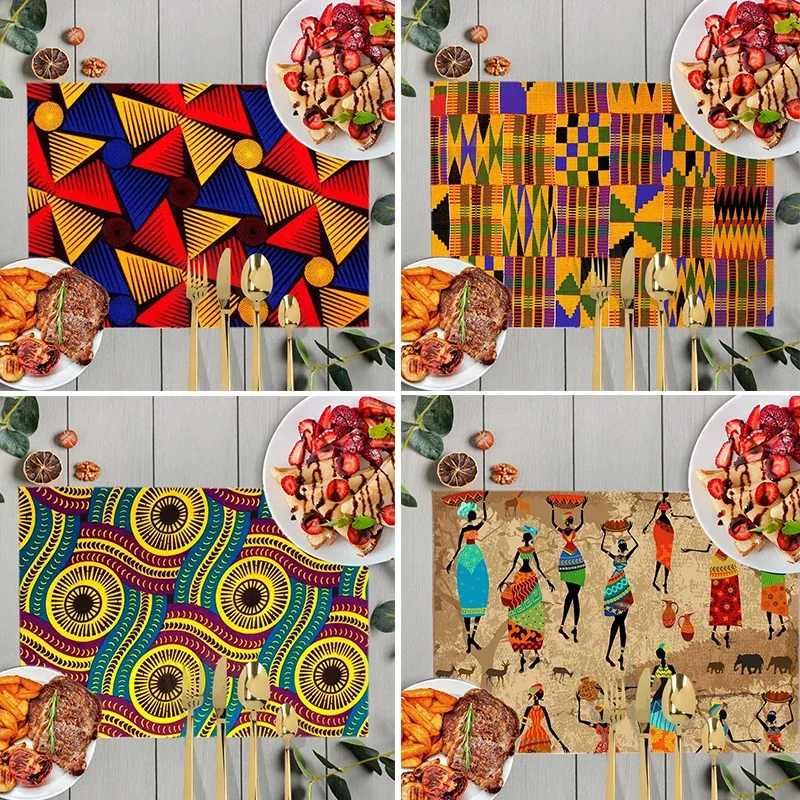 African Pattern Print Table Mats Fashion Afro Girls Coffee Cup Coaster Linen Placemat Kitchen Accessories Dish Gift