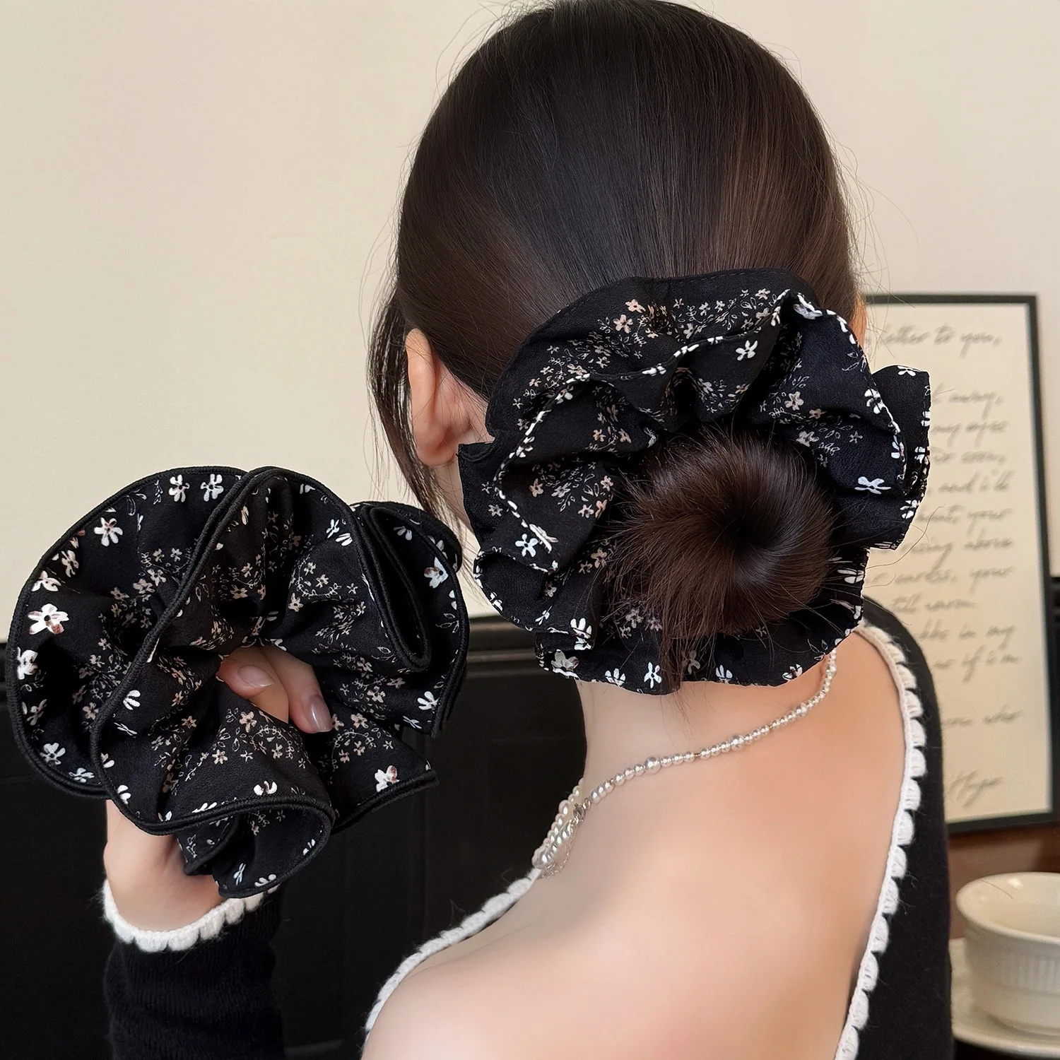 1 Stück Vintage-Haargummi mit vierlagigem Rand und Blumenmuster, vielseitiger Haargummi im koreanischen Stil, modisches Haar-Accessoire