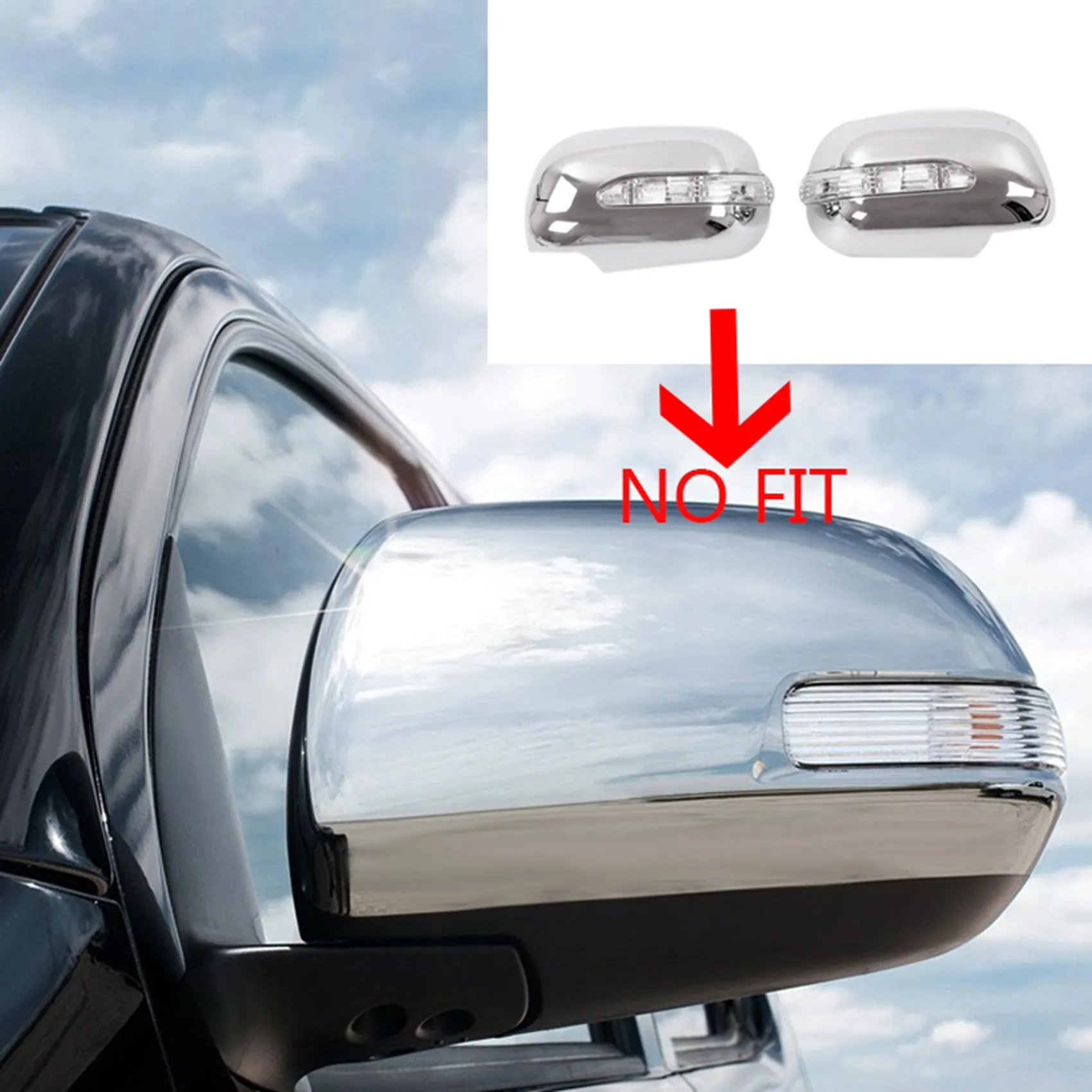 

2X For Toyota Hilux Vigo 2005-2011 Silver Chrome Rearview Side Door Mirror Cover Cap With LED Turn Signal Light Lamp-AS55