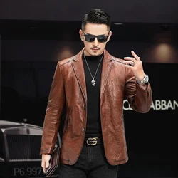 leather 100% genuine fur coat men jacketLeather , men's Haining sheep slim suit collar, thin Korean small suit, handsome youth