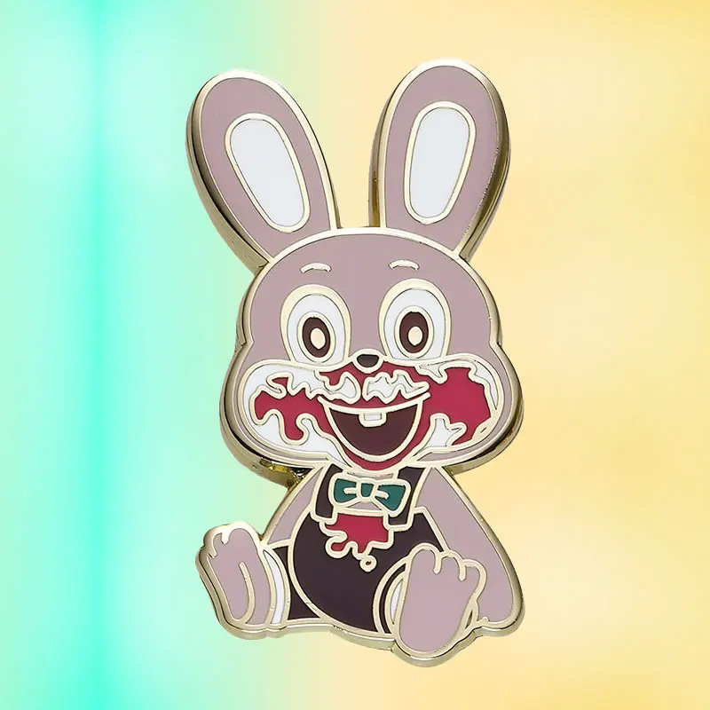 Terror Game brooch Cartoon Pink Rabbit Pin Metal Enamel Badge Choosing Surprise Gift for Friend or Bestie Halloween Decoratio