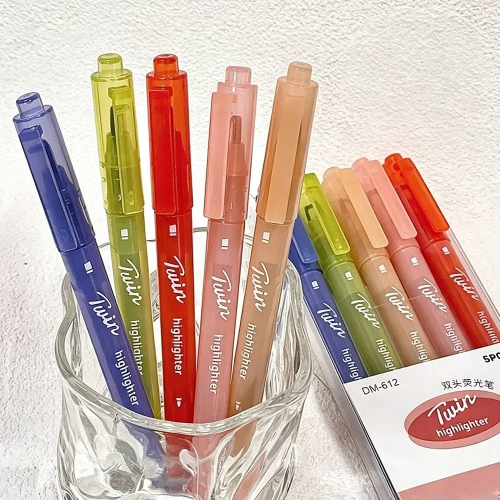 5pcs/set Durable Dual Tip Highlighter Set Multi-Color Visible Window Marker Pens Eye-protecting Dual Tip Highlighter Students