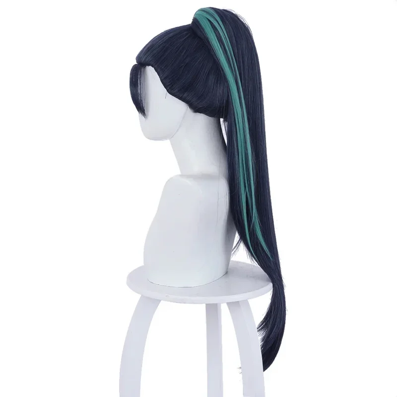 Game LOL KDA Daughter of the Void Kaisa Cosplay Wig 80cm Dark Blue Mixed Heat Resistant Synthetic Hair Halloween Party Wigs