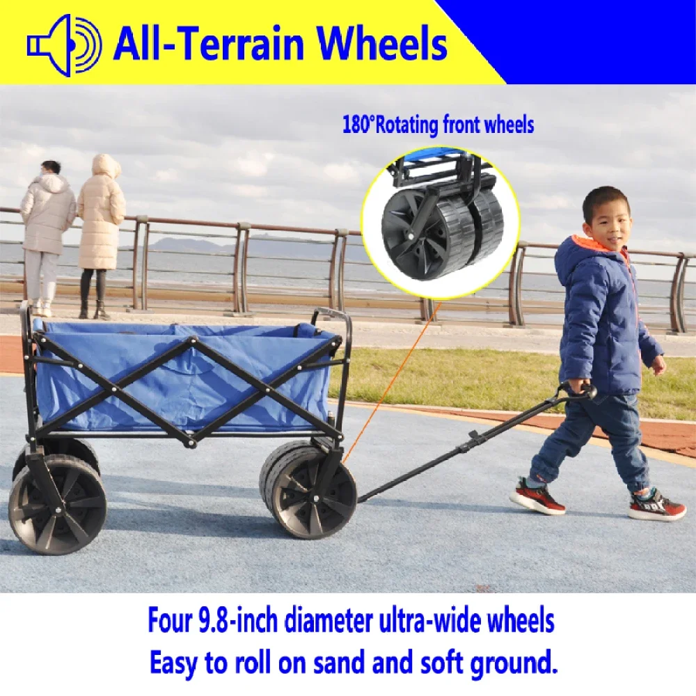 Heavy-Duty Foldable Garden Cart, Wagon Garden Shopping Cart with Adjustable Handle and 360° Front Wheel Rotation, Garden Cars