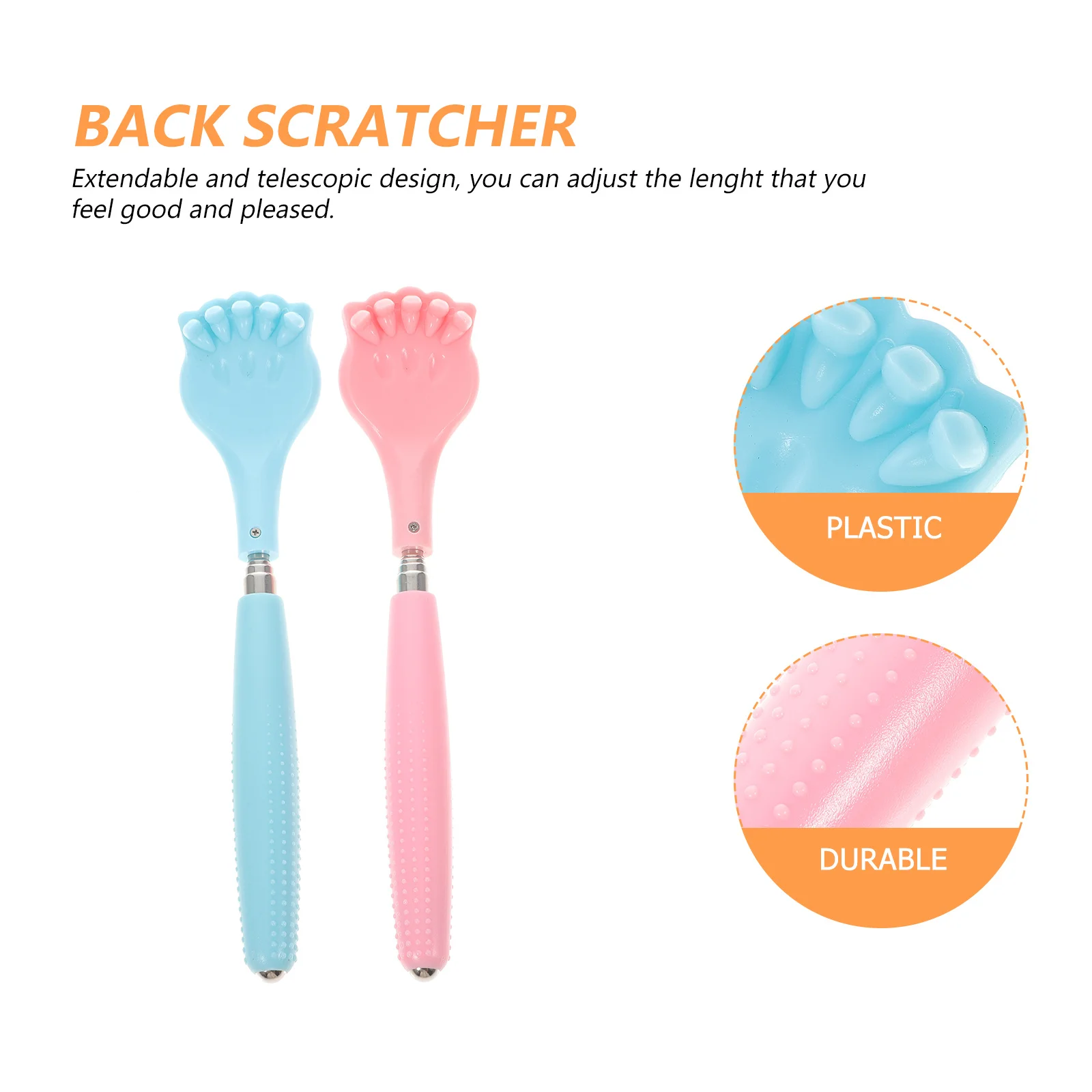 

2Pcs Extendable Back Massager Plastic Body Scratcher Tool for Hard-to-Reach Areas Comfortable Claw Design Telescopic Scratch Aid