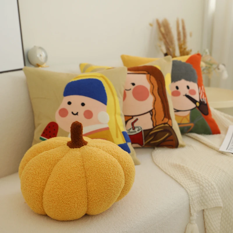 Embroidered Throw Pillowcase for Girls, Cute Cartoon Sofa Cushion Cover, Frida Khalo, Living Room view 3
