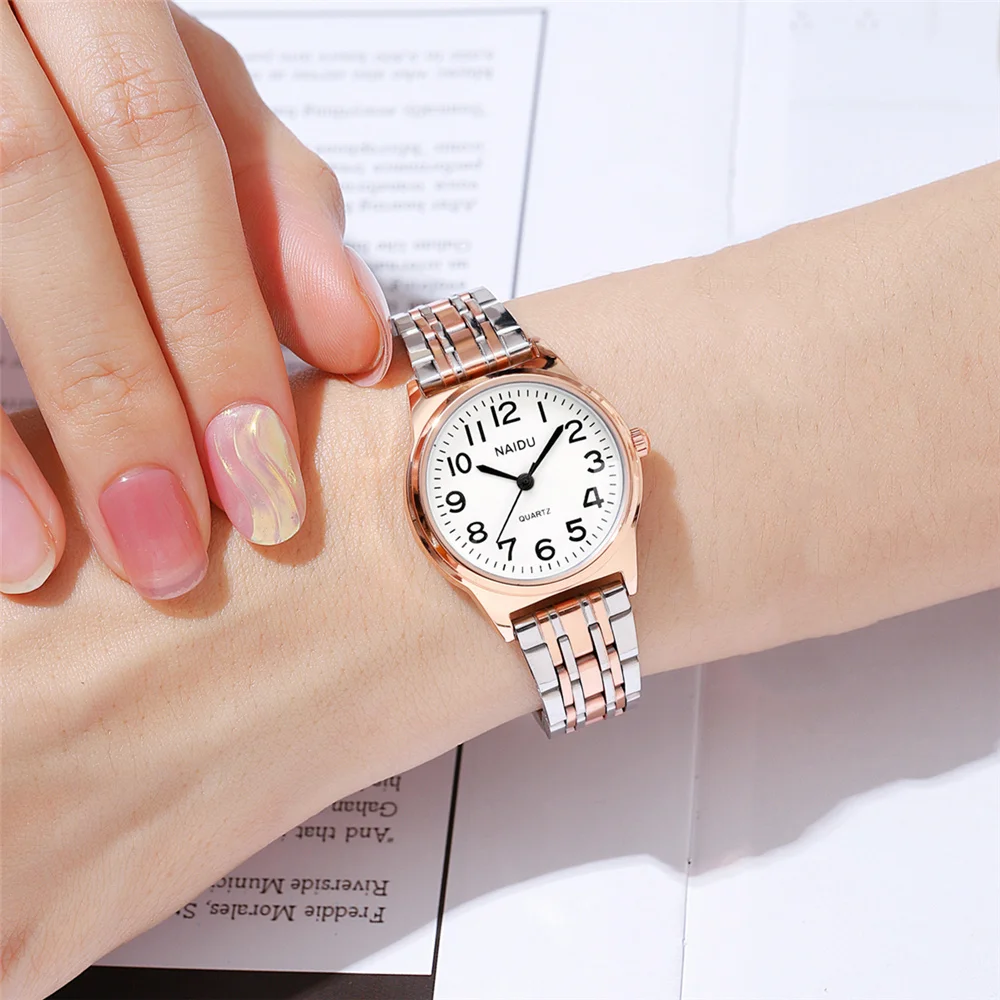 luxury small round dial women quartz steel wrist watch