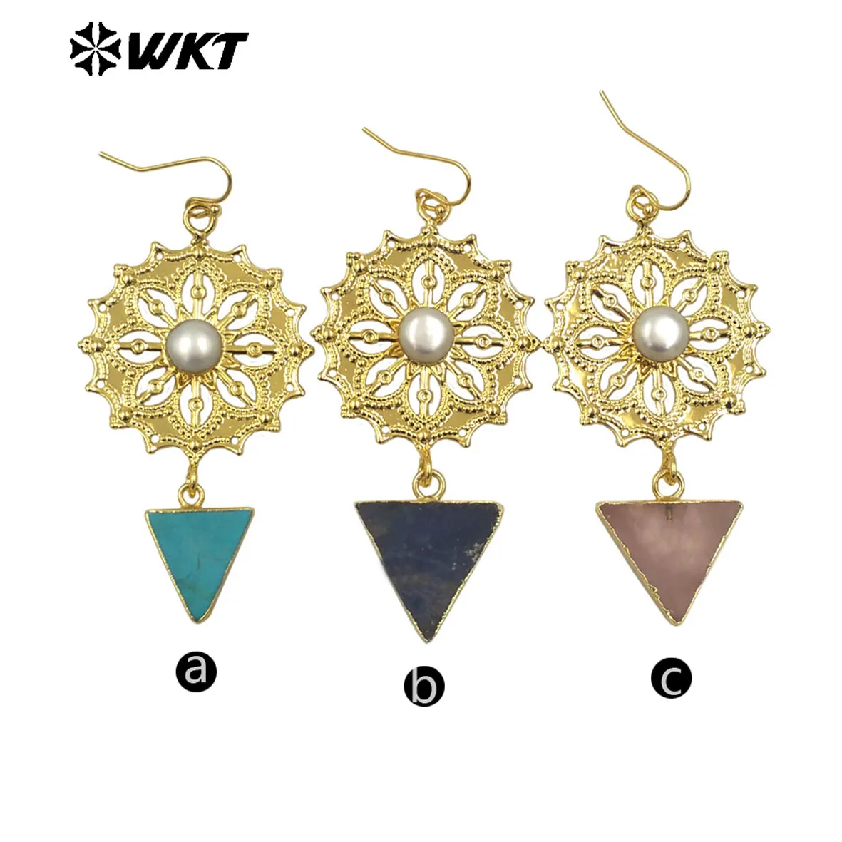 

WT-MPE151 Wholesale New Coming Natural Freshwater Pearl Stone Triangle Shape Earring With Gold Plated For Women ACC