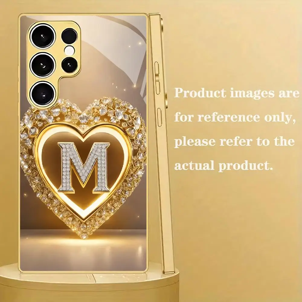 Initial M Heart Phone case for Samsung  GalaxyS26 25 24 23 22 21 20Plus Ultra FE Anti-drop Cover Electroplated Full Protective