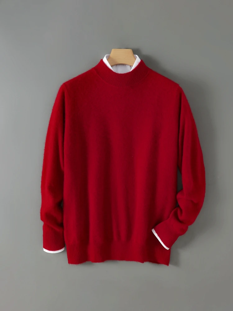 

Smart Casual Clothes Autumn Winter Men's Sweater Pullover 100% Merino Wool Sweater Versatile Knit Half High Collar Soft Formal
