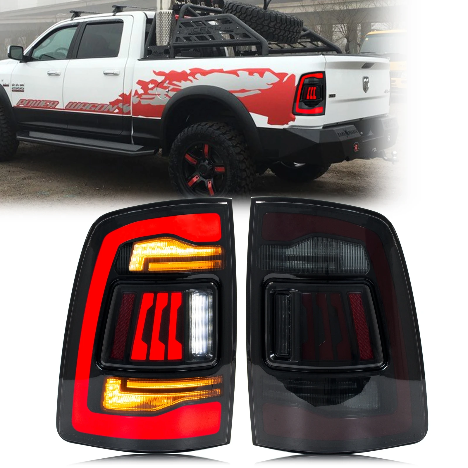 

LED Tail Lights for Dodge Ram 1500 2500 3500 2009-2018 Sequential Turn Signal Start-up Animation Black Rear Lamps Assembly