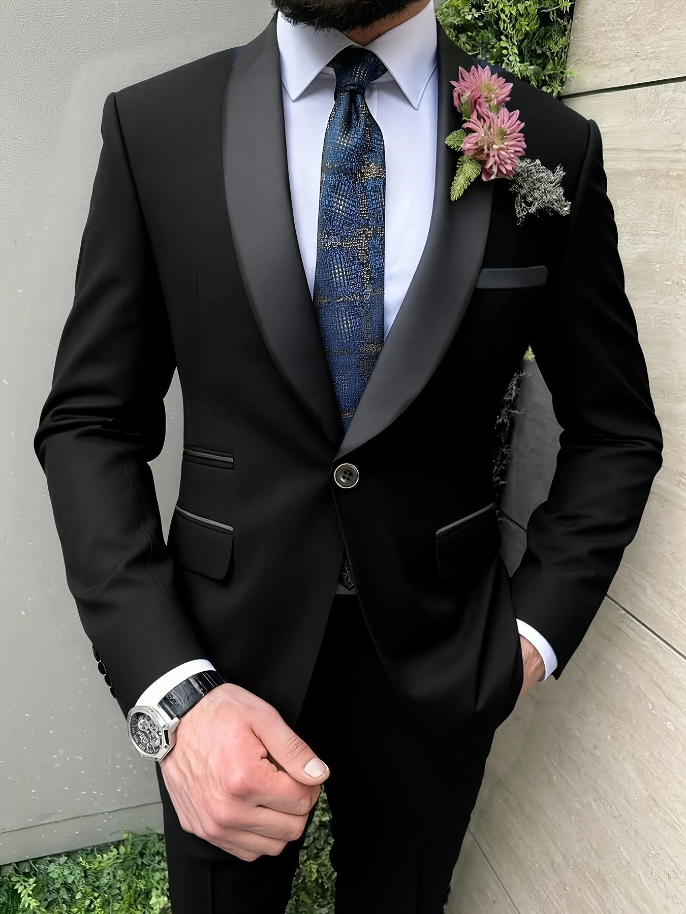 

2-Piece Men's Slim Fit Shawl Collar Suit, Elegant Party Attire, Tailored Jacket & Trousers for Prom
