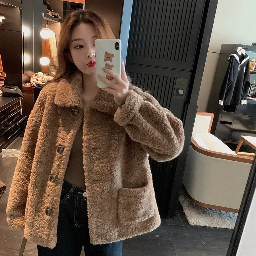 Women Lamb Wool Sweatshirt Jacket Loose-fit Cropped Korean Style Versatile Student Cardigan Top Trendy 2024 Fall Winter Hoodies