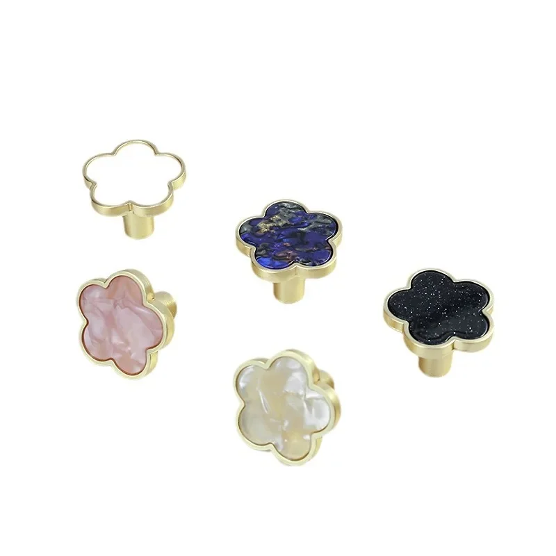 1 Piece Four Leaf Golden Clover Pull Drawer Knobs Gold Cute Cabinet-Knobs Zinc Alloy Cupboard Cabinet Handle and Pull