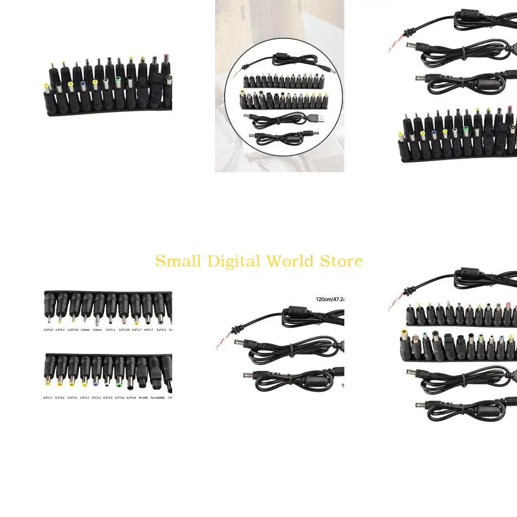77UB All in Laptop Adapter Set 28Pcs Power Connectors Tip Collection Adapter with 3pcs DC5.5mmx2.1mm Power Cord