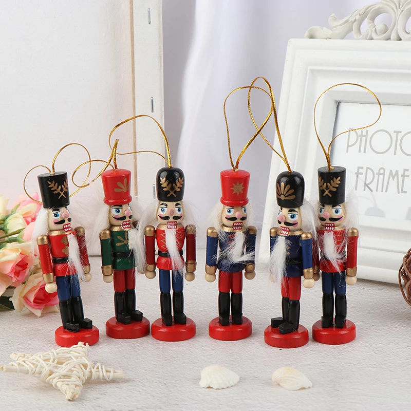 New Year 10cm Wooden Nutcracker Doll Soldier Puppet Christmas Kids Gifts New Year Christmas Tree Pendant Ornaments Decoration