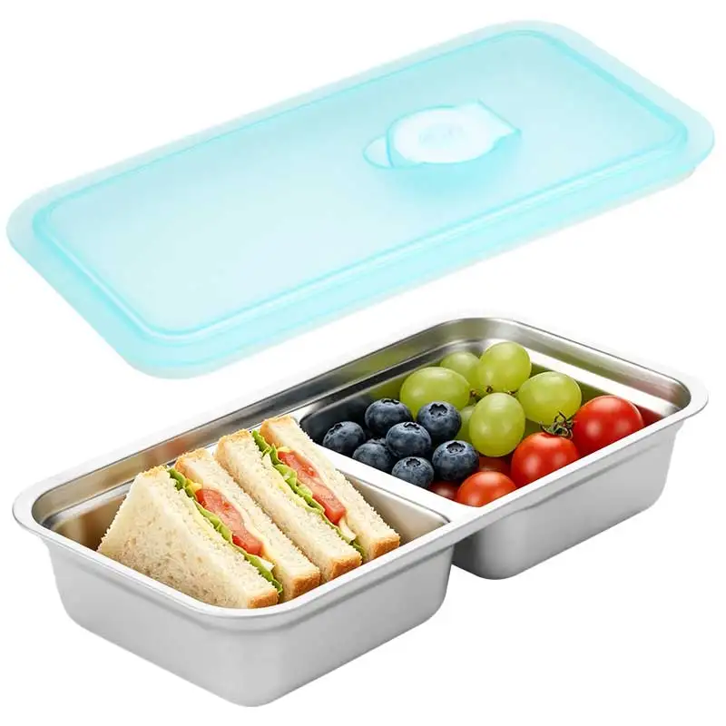 

Stainless Steel Snack Containers with Lids 2 Separated Compartment Metal Bento BoxReusable Food Containers for HomeTravel