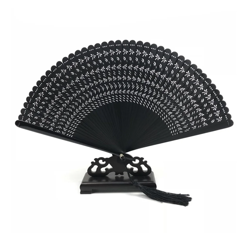 

Chinese Bamboo Folding Fan Handmade Black Dragonfly Elegant Hand Fan for Women Stage Dance Performance Show Hand Fans for Women
