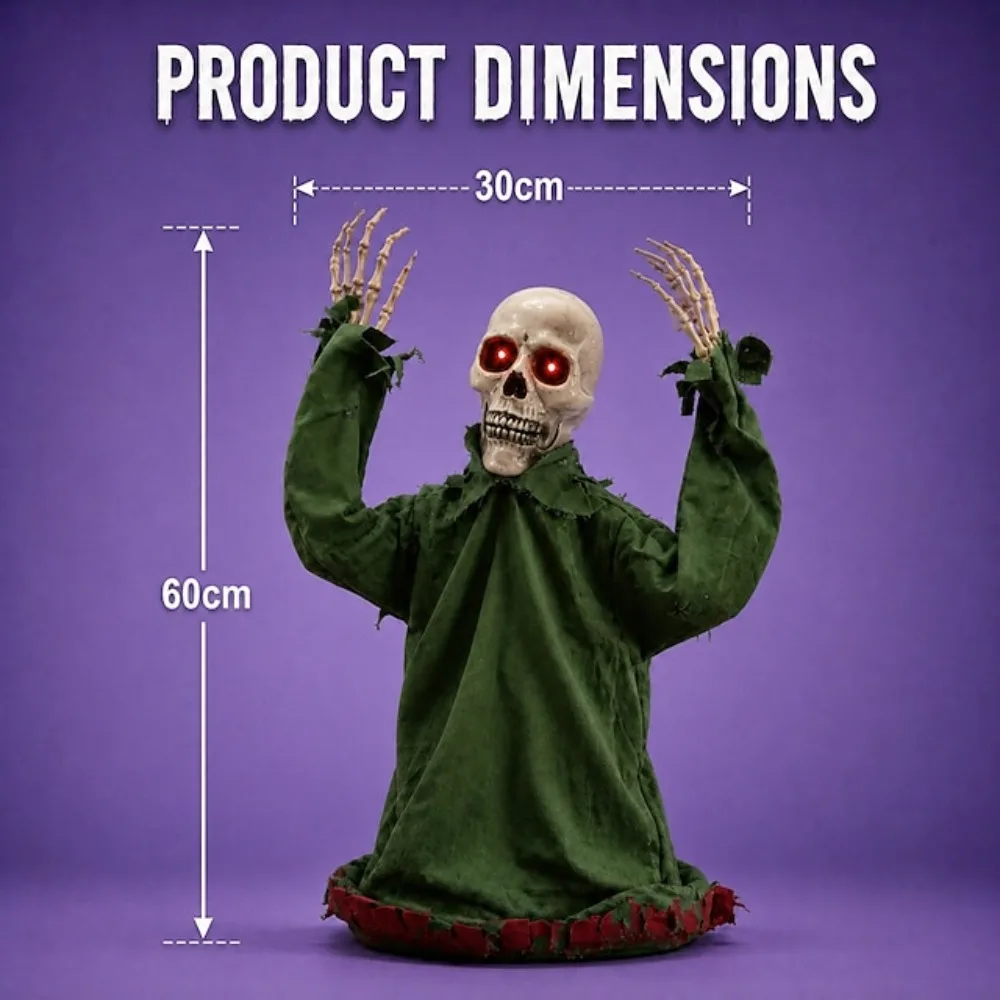 Halloween Outdoor Animatronic Groundbreaker Decorations Half-Body Zombie with Motion & Light-Up Eyes for Yard Lawn Haunted House