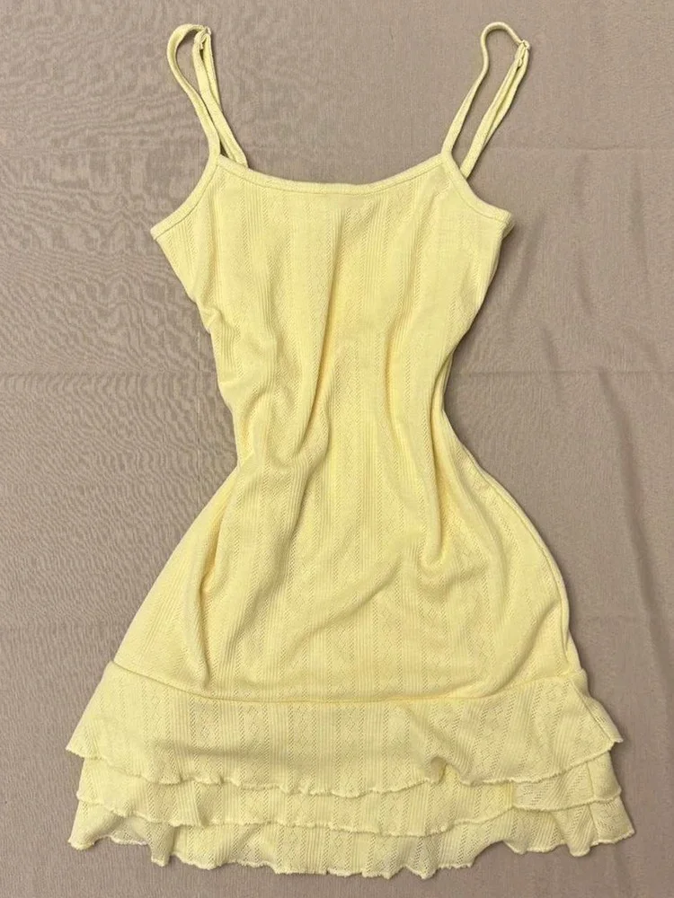 

Banzhi Tao Original Vintage Gentle Dress New Summer Waist-Cinching Strap Dress Beach Vacation Cotton A-line Skirt Sleeveless