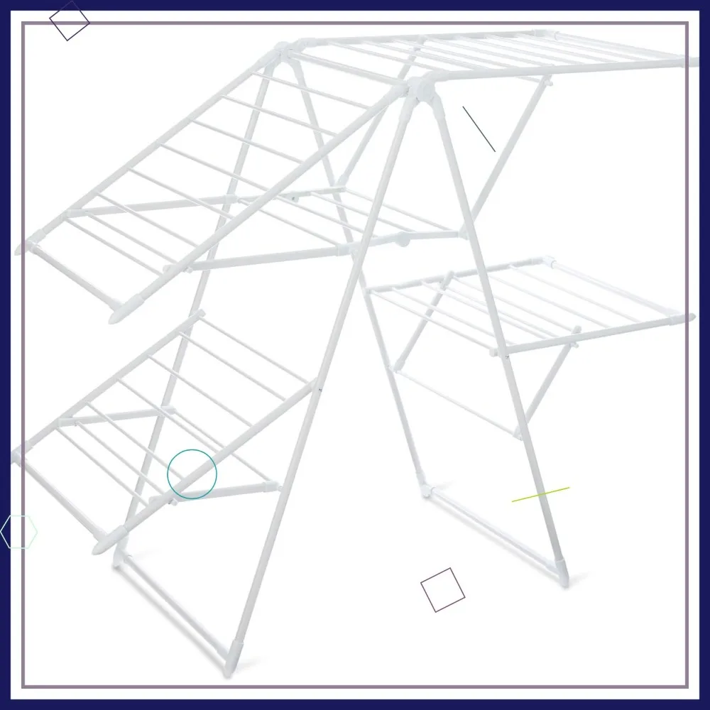 

Foldable 4-Wing Metal Clothes Drying Rack, 61x23.6x49.6 Inches, White - High Capacity & Space-Saving