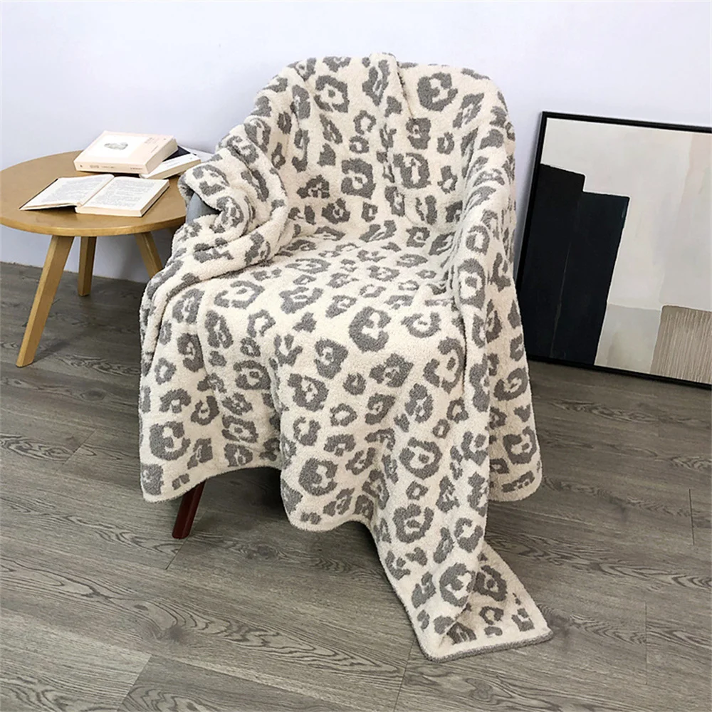 Leopard Knitted Throw Blanket Reversible Chic Warm Blankets for Bed Sofa Chair Couch Travel