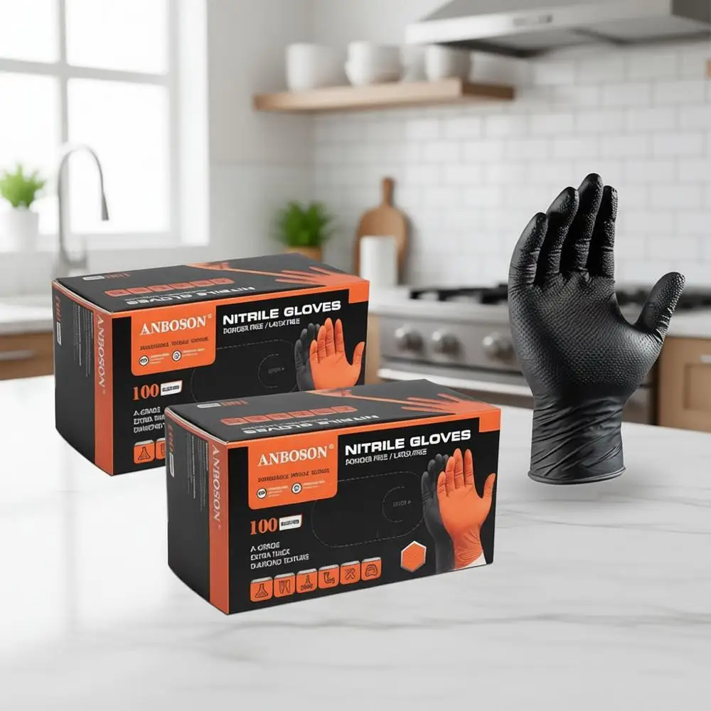

Heavy-Duty Nitrile Gloves, Disposable, Black, Chemical-Resistant, Mechanic's Latex-Free, Diamond Grip, XL (200 Pack)
