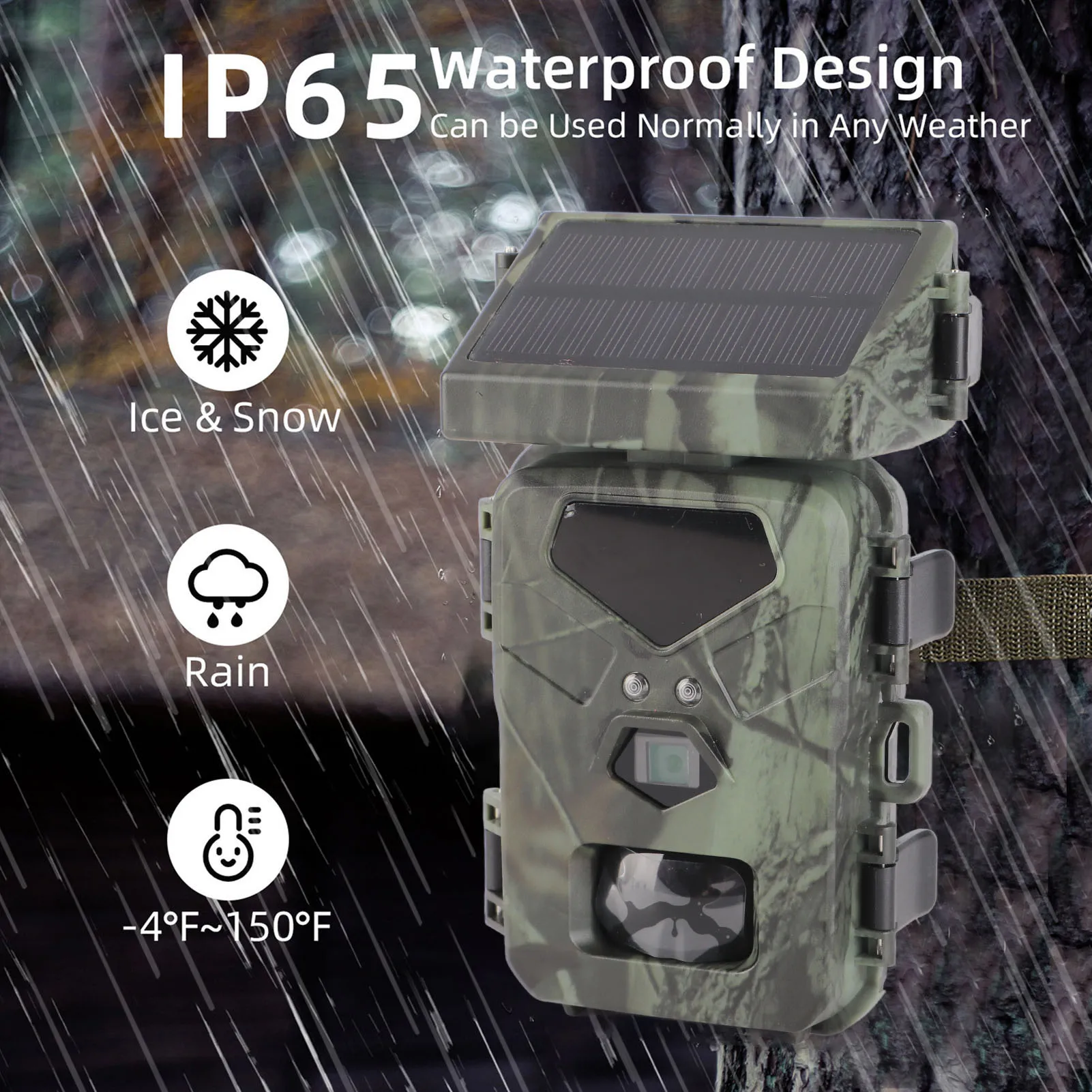 

Solar Trail Camera Night Vision 1080P Solar Game Camera 60 Degree Detection Angle 20MP Loop Recording for Wildlife Monitoring