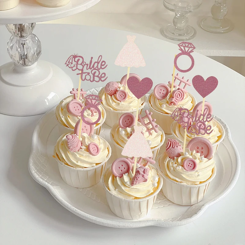 Rose Gold Glitter Bride To Be  Diamond Ring Cake Decor Hen Party Cupcake Toppers Dessert Decor Wedding Bridal Shower Supplies view 6