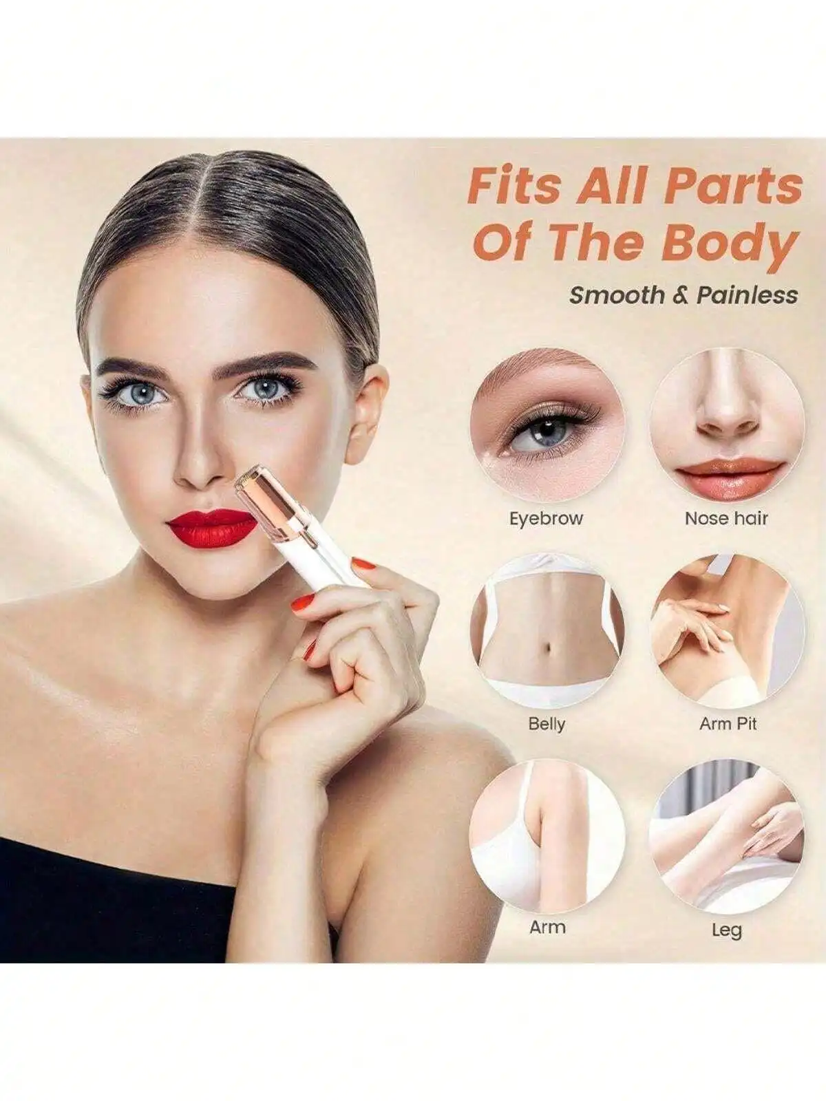 18K Gold-Plated Electric Painless Facial Hair Remover - Dual Head Epilator For Face And Lip, With LED Light, Compact And Portable Design