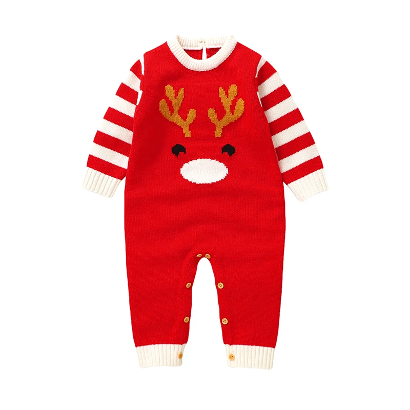 

0-18m Newborn Baby Rompers Clothes Fashion Winter Red Reindeer Knitting Infant Kids Boys Girls Christmas Jumpsuits Outfits Wear